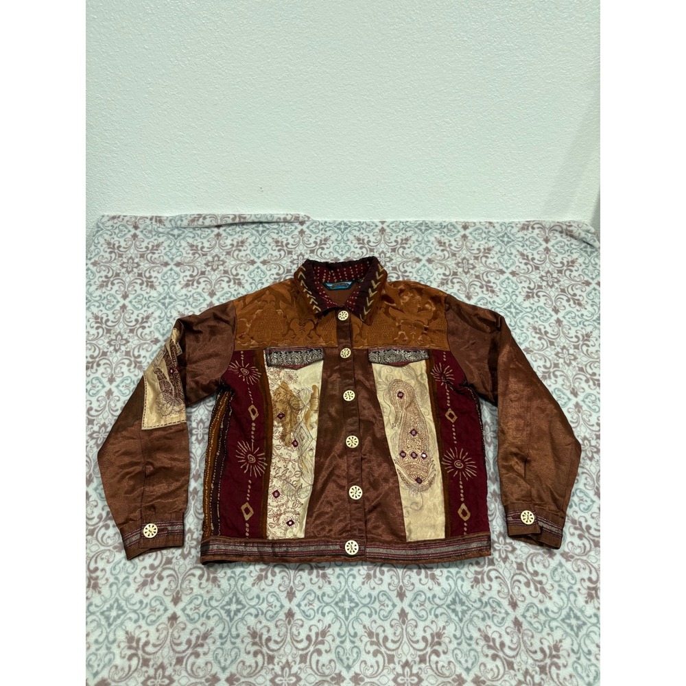 Shaver Lake Patchwork Jacket Womens Large Boho Embroidered Paisley Mirror India